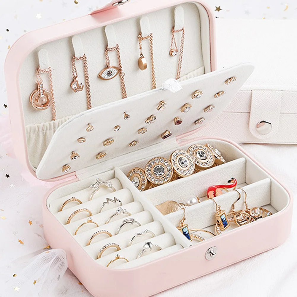

Fresh And Simple Girl Earrings Plate Jewelry Box Protable Leather Earrings Ring Multi-function Jewelry Storage Box