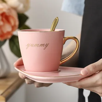 

European Ceramic Coffee Cup Set Simple Gold Rim Turkish Coffee Cups with Spoon Nordic Design Tazas De Cafe Home Garden BE50MU