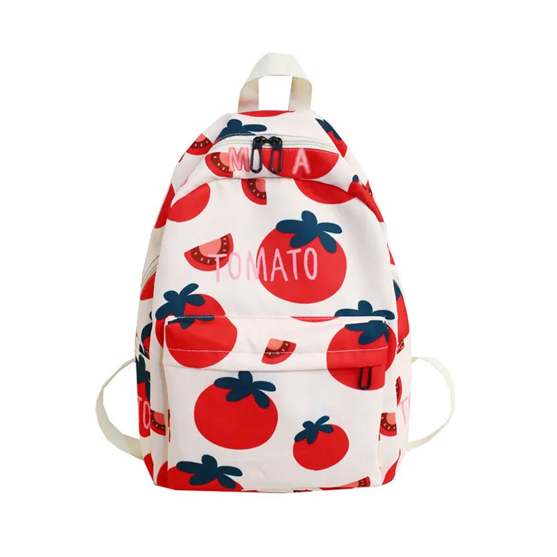 

Girls Fruit Printing Backpacks Teenager Preppy Style Canvas Schoolbags Large Cute Tomato Avocado Durian Print Travel Bags B077