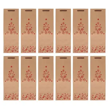 

12Pcs Adorable Christmas Pattern Red Wine Bottle Handbag Paper Carry Bag