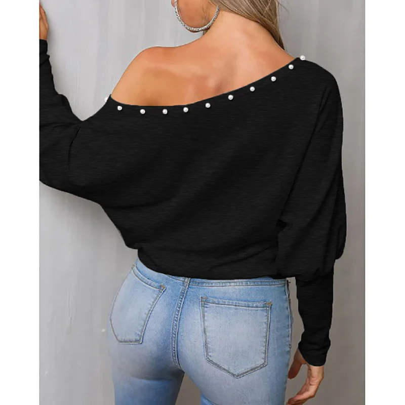 Online Sexy Frauen Herbst Solide Lose Slash Neck Off schulter Batwing Sleeve Tops T Weibliche Casual Allgleiches Sicken T shirt SJ4624U