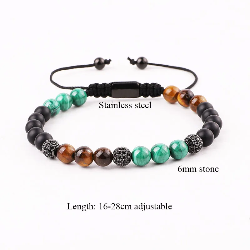New Design High Quality Natural Real Malachite Stone CZ Pave Ball Braided Friendship Macrame Bracelet Men - Image 2