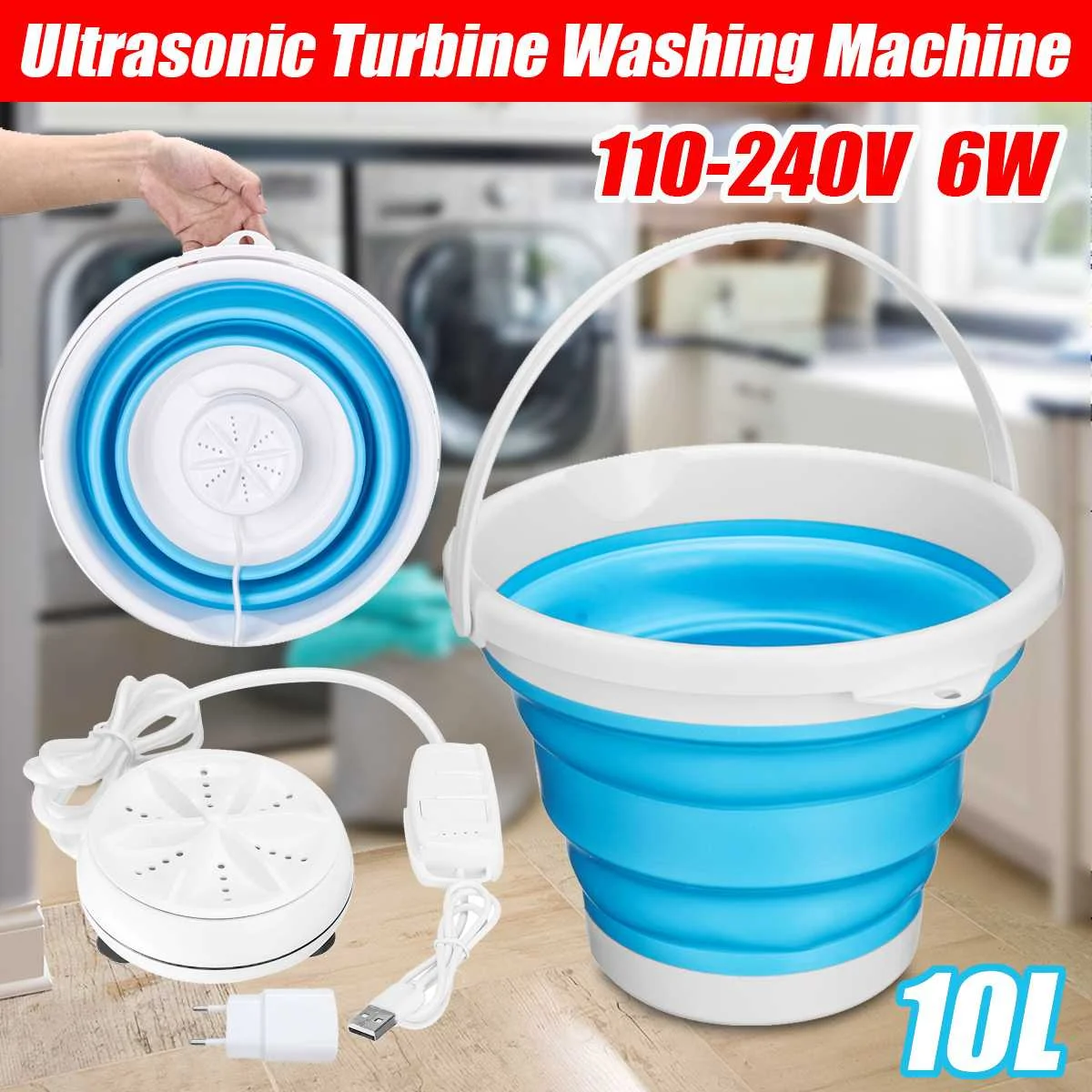Portable Folding Bucket Washing Machine Small Ultrasonic Washing Machine New