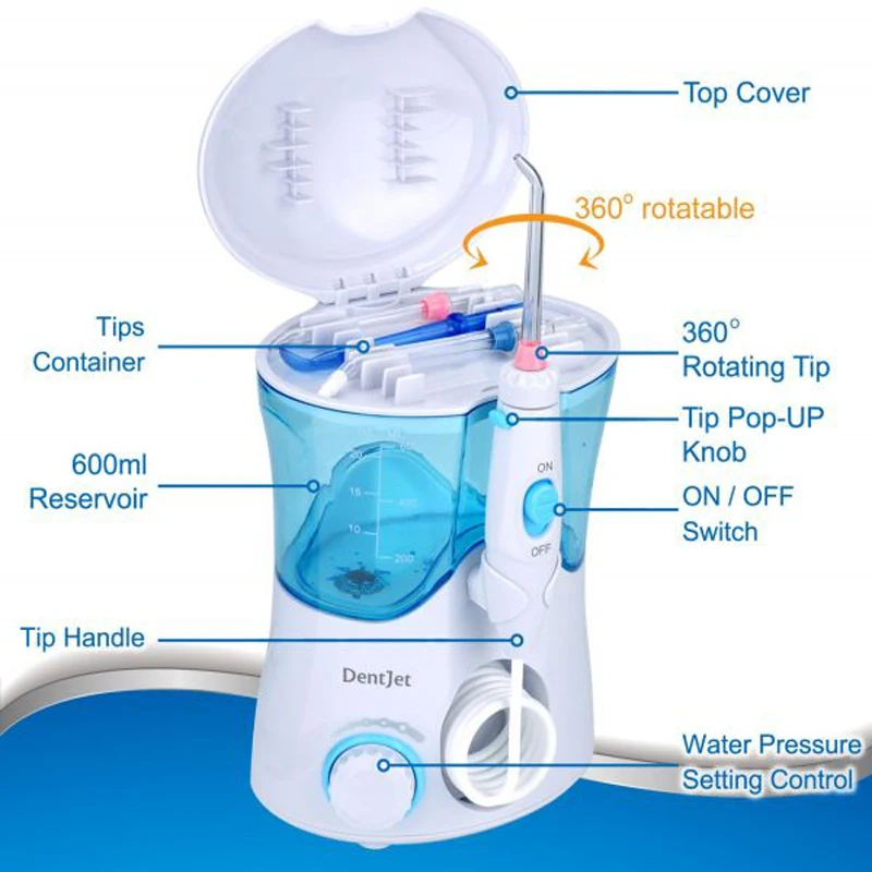 Oral Irrigator Dental Cleaner Water Flosser Multifunctional 600ml Water Dental Flosser Oral Dent Jet Irrigator Dental Care Kit Teeth Cleaner Water Pick with 7 Nozzles