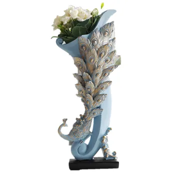 

Vase Decoration Home Resin Peacocks Flowers Vase Crafts For Room TV Cabinet Tabletop Flower Bottle Statue Gifts X4234