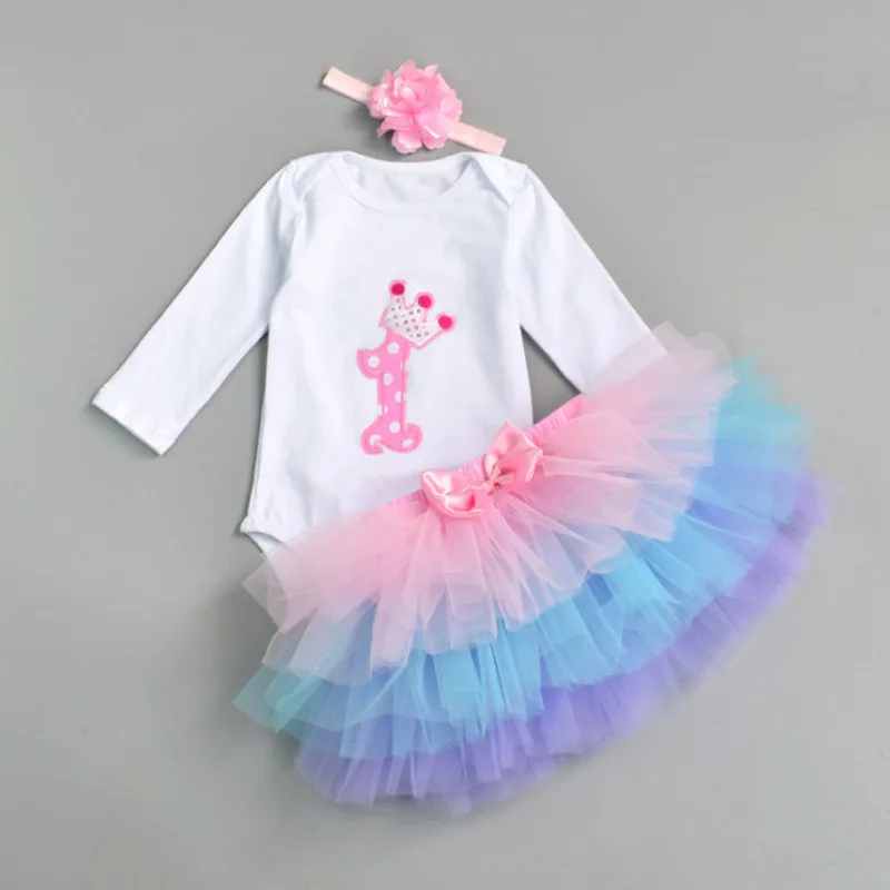 Tutu Baby Birthday Set Summer Short Sleeve Romper Pettiskirt Girls 3 Pcs Clothing Sets New Arrival