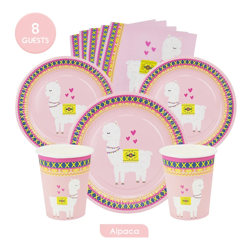 

36pcs/180pcs Disposable Lama Tableware Sets Paper Plates/Cups/Napkins Kids Birthday Party Baby Shower Supplies Eco-Friendly