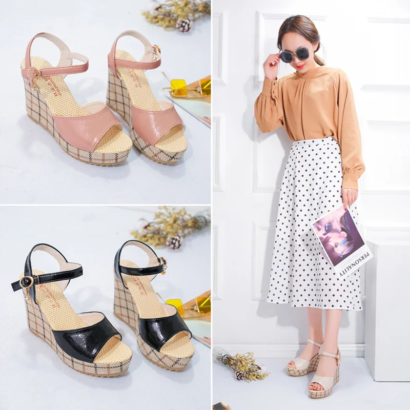 

2019 Summer New Style Slanted Heel Peep-toe Sandals Versitile Fashion Waterproof Platform Thick Bottomed WOMEN'S Shoes Ultra-Hig