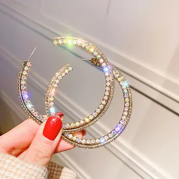 

Big Statement Rhinestone Hoop Earrings For Women Fashion Jewelry Top Design Personality Round Earrings All Match