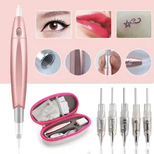 Электрическая Татуировка микроблейдинг ручка Перманентный бровей Тату машина набор профессиональный карандаш для губ подводка для глаз розовое золото 1 комплект