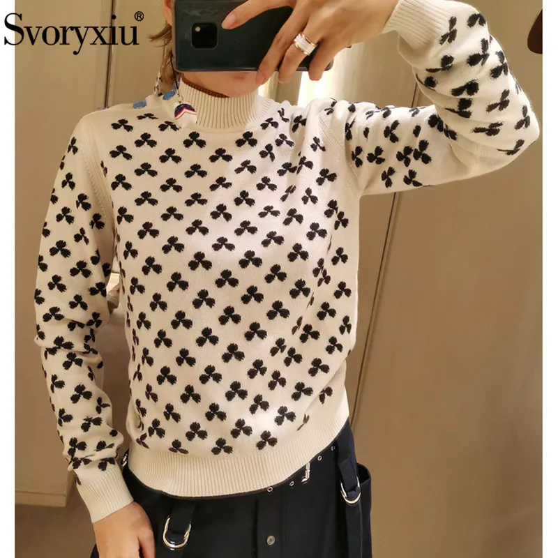 

Svoryxiu Designer High End Cashmere Wool Knitting Sweater Women's Long Sleeve Autumn Winter Fashion Pullovers Jumper Female