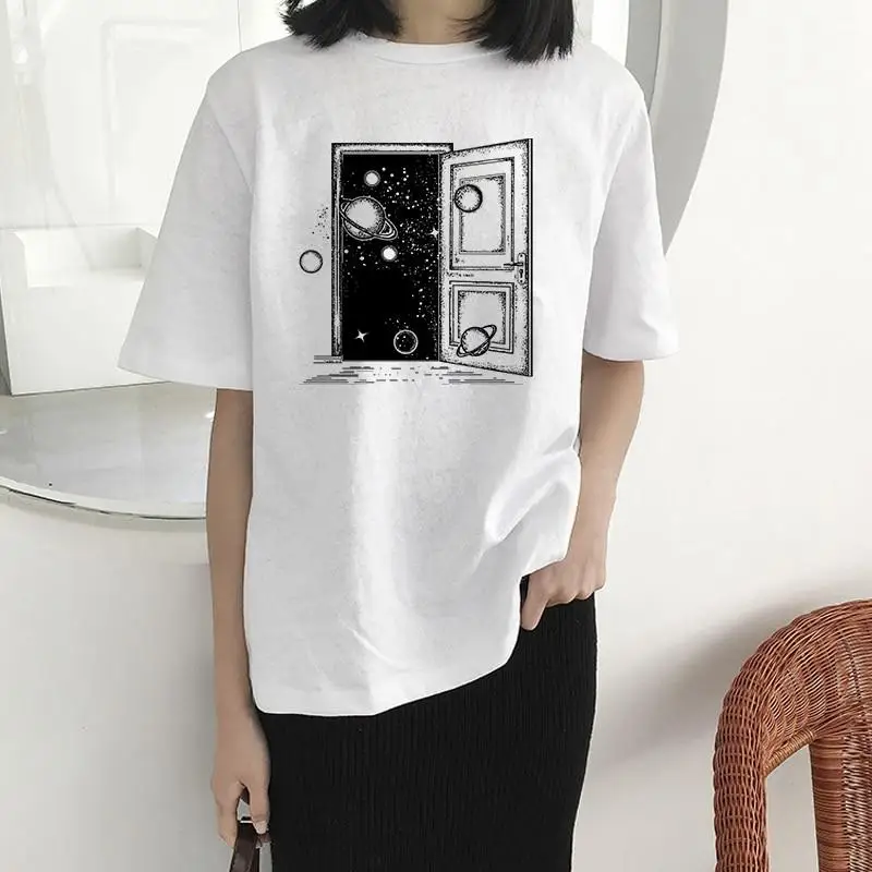GAAJ "Космическая" футболка женская с круглым вырезом дизайн женская футболка с круглым вырезом мода плюс размер повседневная женская футболка тонкая TESJF