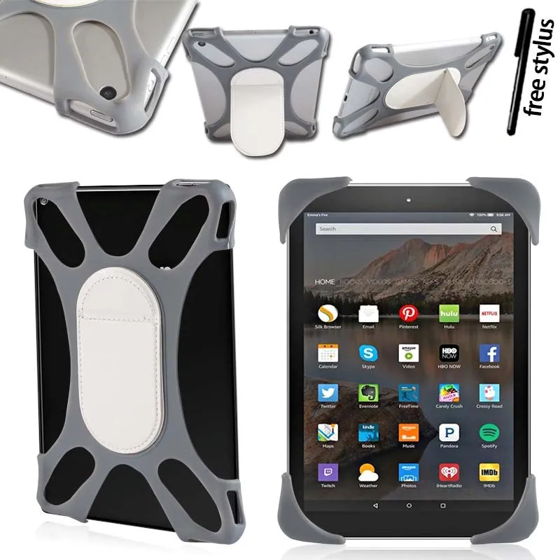grey KK& LL для Amazon Fire 7(5/7/9 поколение, выпуска)-противоударный силиконовый чехол-подставка для планшета+ стилус - Цвет: grey