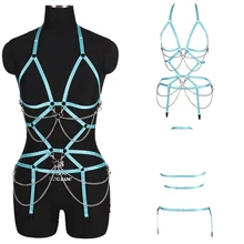 Комплект с бюстгальтером на бретельках, полностью выдалбливают тело, крестообразная металлическая цепная клетка, бюстгальтер без бретелей, Корректирующее белье, Фетиш размера плюс, готический стиль