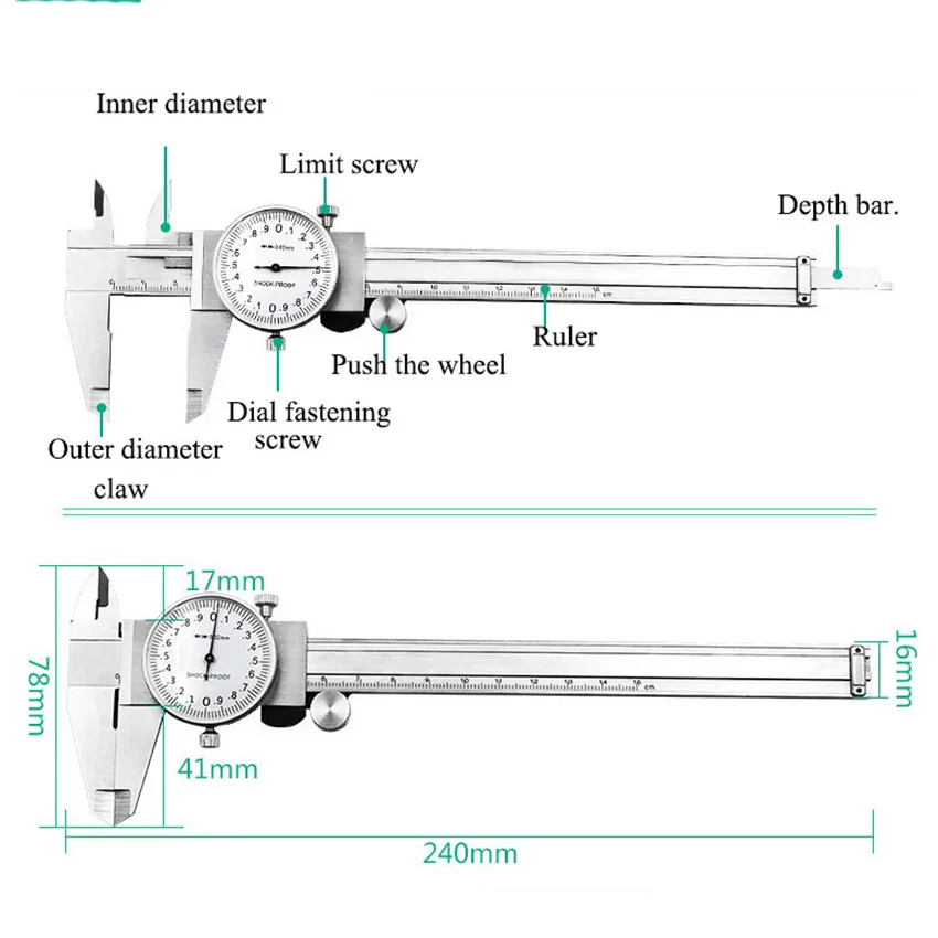 0150mm Shockproof Dial Calipers High Precision Vernier Caliper Outer