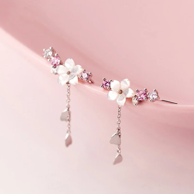 LISM-pendientes de plata de ley 925 con diseño de flores de cerezo, Pendientes colgantes para mujeres
