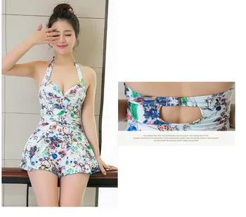 

New style swimsuit printed large size belly-covering swimsuit Korean version gathered skirt swimsuit women