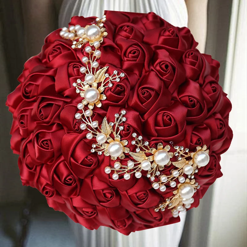 

6 colors Wine wedding Flowers Bridal Bouquets Ivory Ribbon Brooch Bouquet Wedding Diamond Bouquet