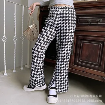 

2020 autumn new girls' pants Korean version of the wild lattice split casual trousers