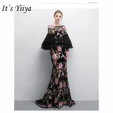 It's Yiya вечернее платье элегантное с круглым вырезом и рюшами платье русалки De Soiree три четверти длиной до пола женские вечерние платья V113