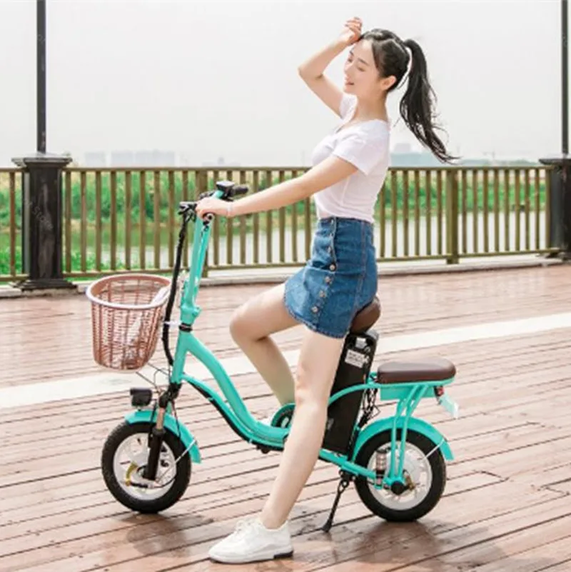 Electric Scooter Bike With Two Seats Two Wheels Electric Bicycles 12 Inch 400W 48V Mini Electric Bike Bicycle Removable Battery (5)