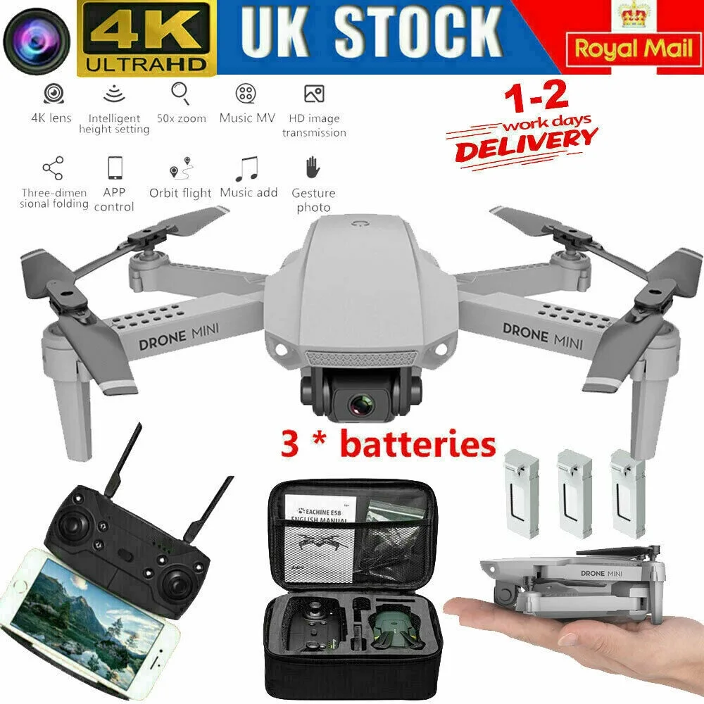 Drone RC Drones Pro 4K HD Camera WIFI FPV Quadcopter Foldable Bag 3 Battery 2021