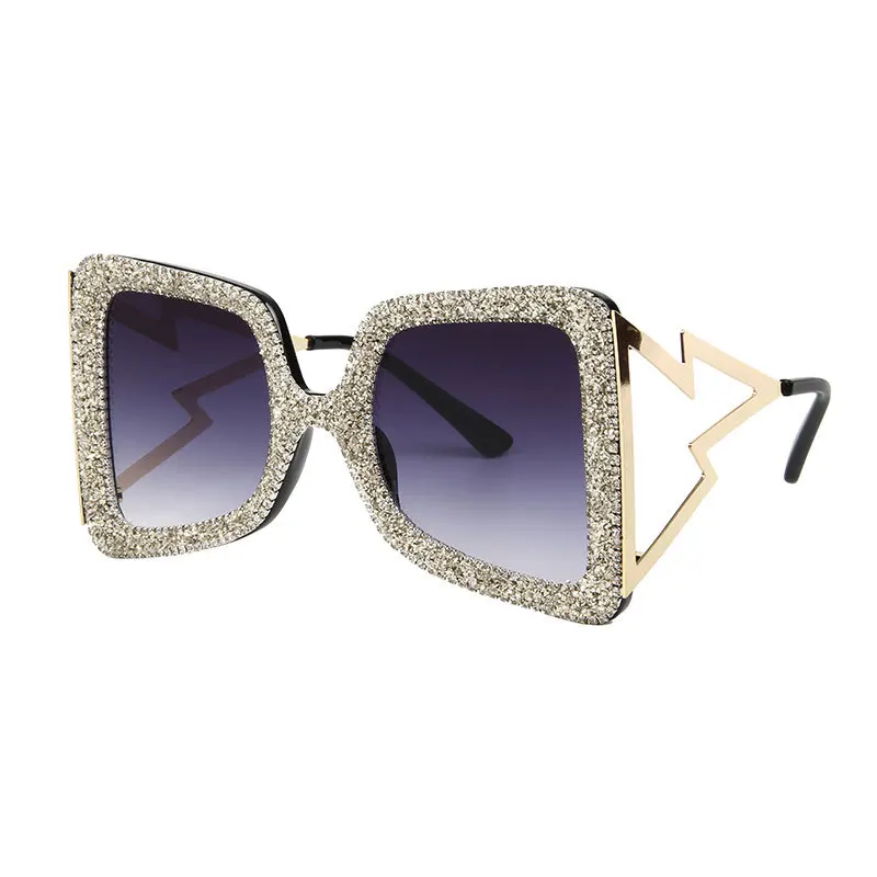 Модные квадратные солнцезащитные очки с кристаллами, женские роскошные стразы, негабаритные Оттенки для мужчин, винтажные очки UV400 gafas de sol - Цвет линз: C1 Gold Gray