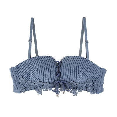 Blue no panties Strapless Invisible Half Cup Bra Push Up Sexy Underwear Lace Bra For Women Wireless Soft Small Breast Lingerie Bralette 75B - Цвет: Blue no panties