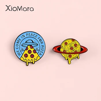 

Pizza Planet Enamel pin We Come In Peace For Pizza UFO Alien Cosmic Universe Meme Jewelry Badge Brooches pins For Friends