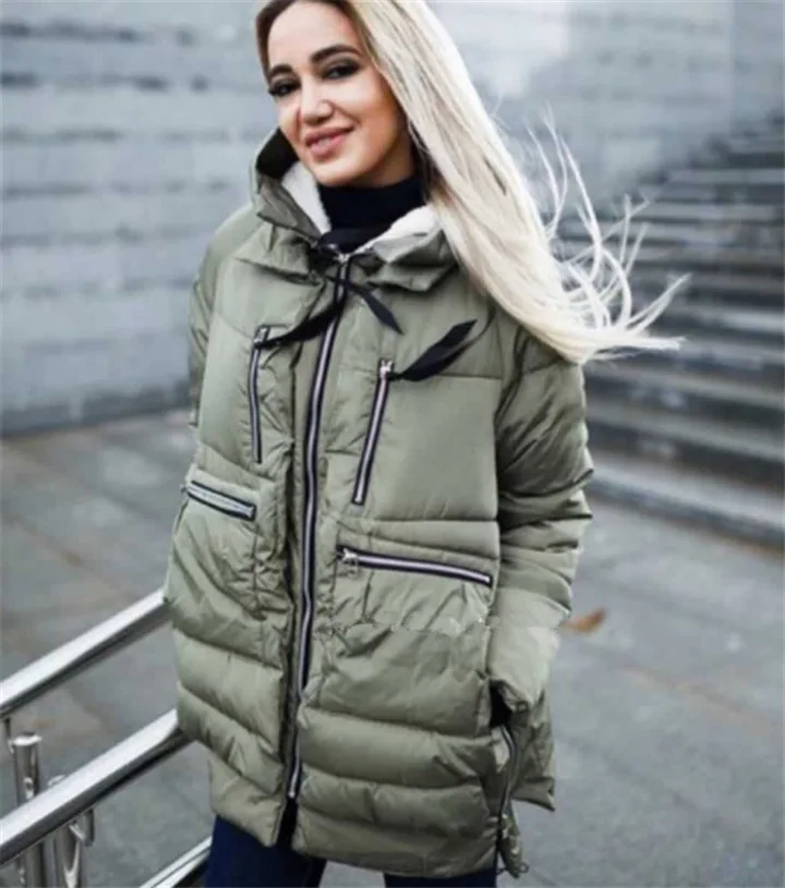 

2018 Autumn And Winter New Style Europe And America Large Size Mid-length Cotton-padded Clothes Army Workwear Fat Mm Loose Thick