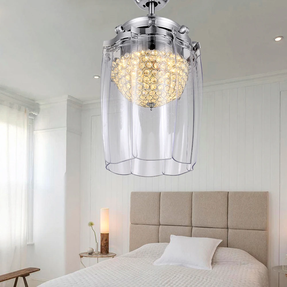 

220V ceiling fan lamp crystal with remote control dimming 42 inch lights for restaurant living room decor lighting luminaire