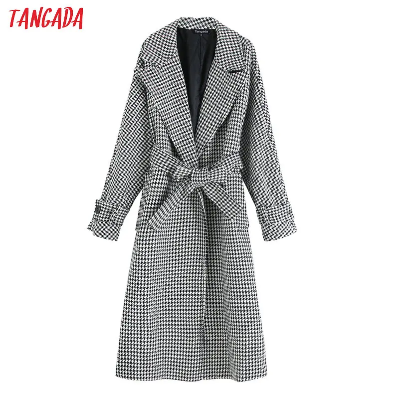 Koop Tangada Elegante 2019 Winter Vrouwen Lange Jas Jas Casual Hoge Kwaliteit Warme Plaid Patroon Overjas Fashion Lange Jassen BE02