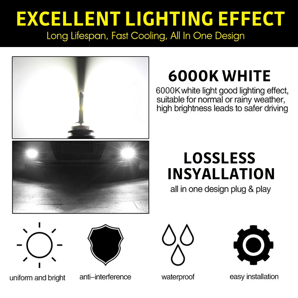 Led Car Headlights 2pcs H7 Kit 80w 10000lm Hi Or Lo Beam Bulbs 6000k White Ip 68 Waterproof Car Accessories