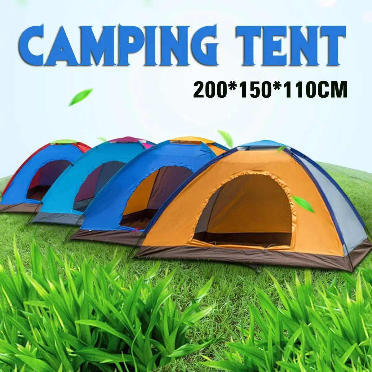 200x150x110cm 2 people Waterproof Coating Camping Tent Oxford Cloth Outdoor Travel Portable Shelter Random Color