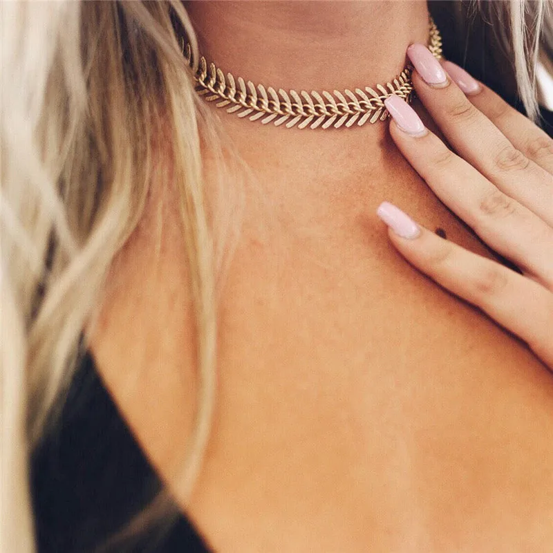 Fashion Simple Chian Fish scale Choker Necklace Women New Gold Color Short Collar Bib Neckalce Jewelry Trendy Accessories Femme | Украшения