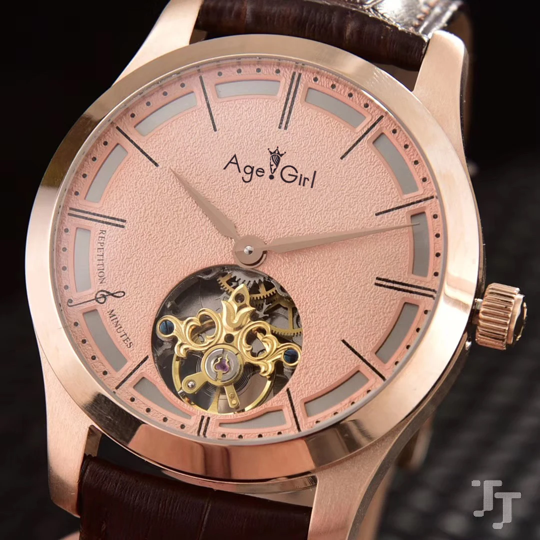 

Famous Brand New Men Automatic Mechanical Rose Gold Stainless Steel Pepetition Minutes Brown Leather Sapphire Tourbillion Watch