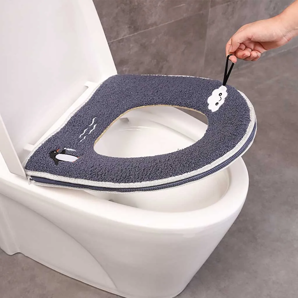 Home cartoon toilet seat home waterproof O-shaped leather belt zipper winter plush soft toilet seat cover toilet zipper#40