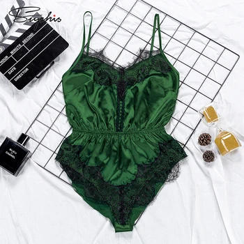 

Suphis Solid Summer Pijama Women Sexy Sleepwear Satin Onesies Green Spaghetti Strap Lace Pajamas Casual Playsuits Silk Suit 2020