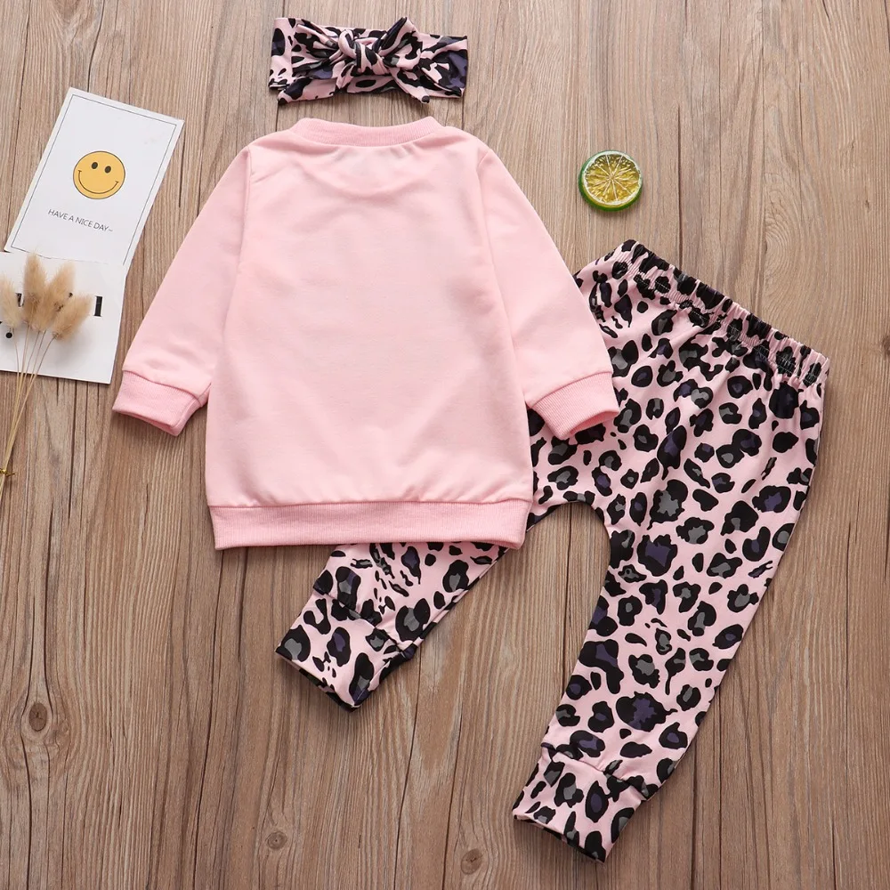 3PCS Infant Baby Girls Clothing Sets 6M-4T 2020 Sping Daddy Says No Dating Tops+Leopard Pants+Headband Toddler Girls Outfits Baby Clothing Set best of sale