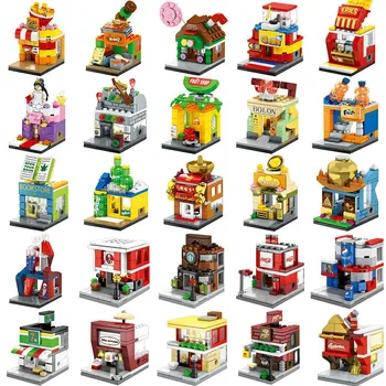 

Single Sale Classic Mini Street City 3D Drink Fast Food Ice Cream Shop MOC Building Blocks for Children