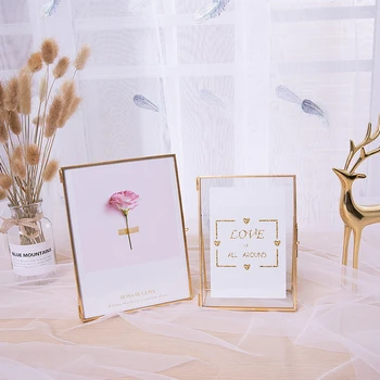 

Creative Golden Photo Frames Minimalis Luxurious Metal Glass Picture Display Multi-function Desktop Decorative Certificate Frame