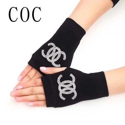 Sailor dance gloves Rivet wool gloves spring and autumn black half-finger gloves show gloves COC