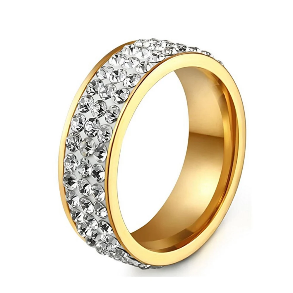 

2017 Hot Sale Fashion Stainless Engagement Rings promise Rings For Couples Three Rows Rhineston Anillos 1 Pc