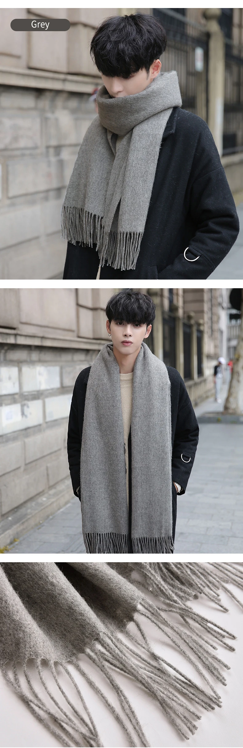 Man's Winter 100% Wool Scarf Cashmere Luxury Wool Thicken Solid Warm Shawls and Wraps for Men Pashmina Muffler Pure Wool Scarves men scarf style