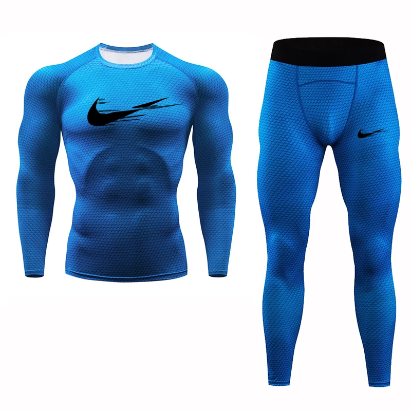 MMA Мужской спортивный комплект для бега, компрессионная футболка+ штаны, облегающая кожу, с длинными рукавами, Рашгард для фитнеса, тренировочная одежда, спортивный костюм для йоги - Цвет: Photo Color