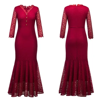 

Spring V Neck Button Up Lace Women Dress Elegant Solid Color Zipper High Waist Party Club Ruched Long Bodycon Dress