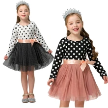 Осеннее платье с длинными рукавами для девочек; детская одежда в горошек; От 2 до 6 лет платье-пачка для дня рождения; праздничная одежда для детей; vestidos