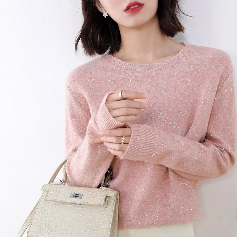 Hot Sale With SEQUINS Sweaters Women 100% Wool