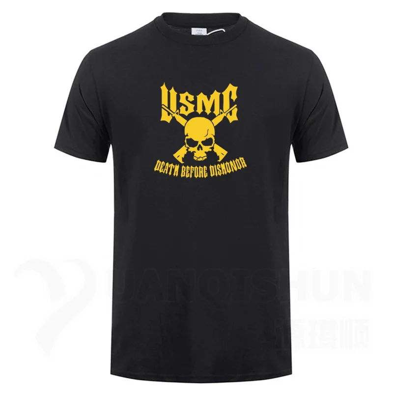Black 2 Usmc Marines Skull футболка с пистолетами художественный дизайн Мужская Футболка Высокое качество 16 цветов Чистый хлопок короткий рукав тройники уличная хип-хоп - Цвет: Black 2