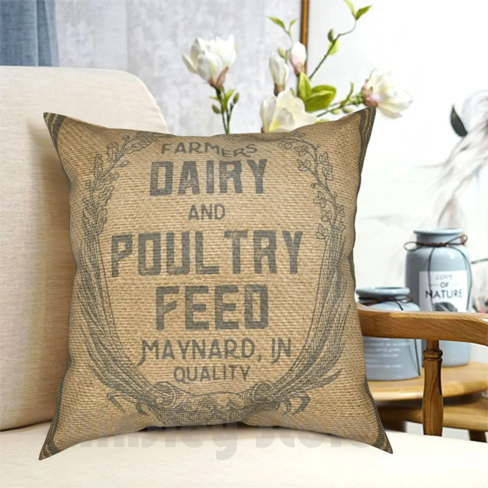 

Vintage Burlap Style Dairy Poultry Feed Sack Design Pillow Case Printed Home Soft DIY Pillow cover Vintage Burlap Dairy Cow